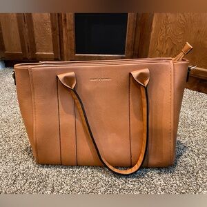 Poppy & Peonies Tan Leather Tote